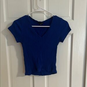 Timing Blue Fitted Ribbed Cap Sleeve Tee